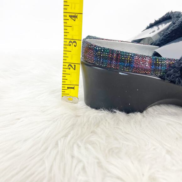 Alegria 40 EU 10 US Womens Black Isabelle Tartan Plaid Leather Fur Mules Clog - Picture 4 of 14